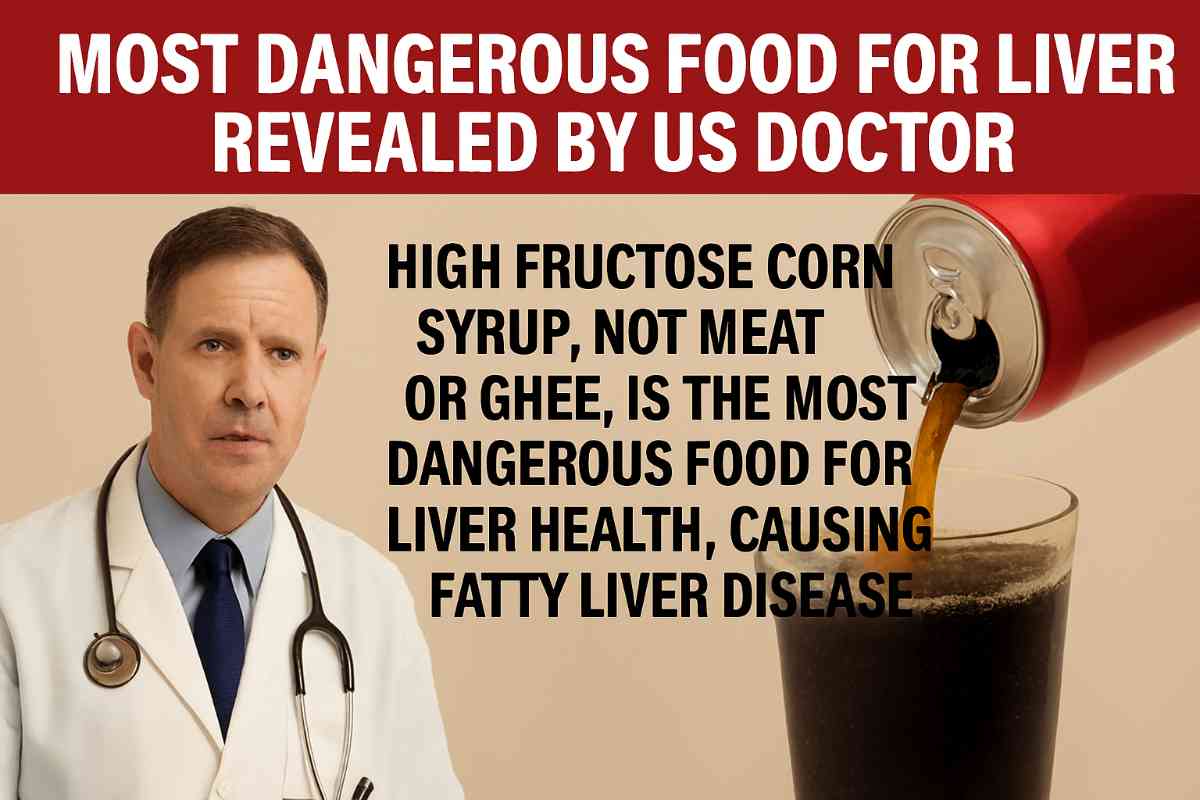 AI-generated image via Microsoft Copilot showing sugary snacks and soft drinks representing the most dangerous food for liver health