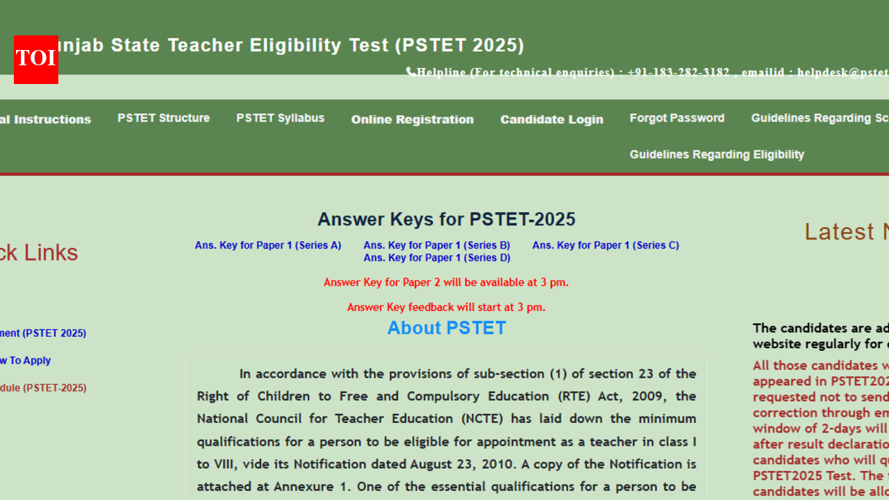 PSTET 2026 provisional answer key released at pstet2025.org: Direct link to download response sheets here